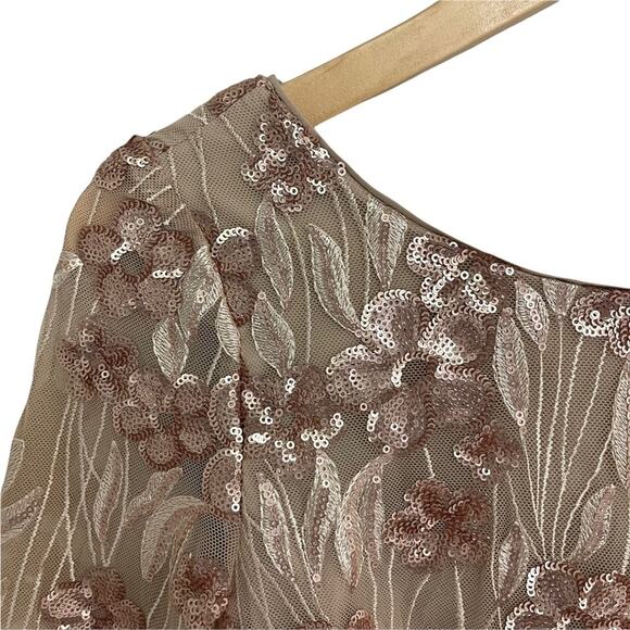 AIDAN AIDAN MATTOX Floral-Embroidered Sequin Dress Cocktail Champagne Size 4 - Picture 9 of 14